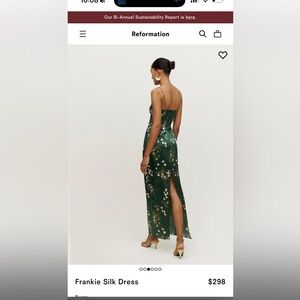 Reformation Green floral buena Frankie Silk Slip Dress
